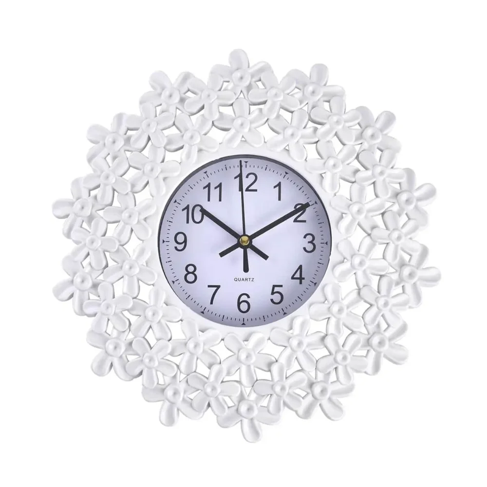 White Embossed Floral Design Clock Battery Operated - NWOB